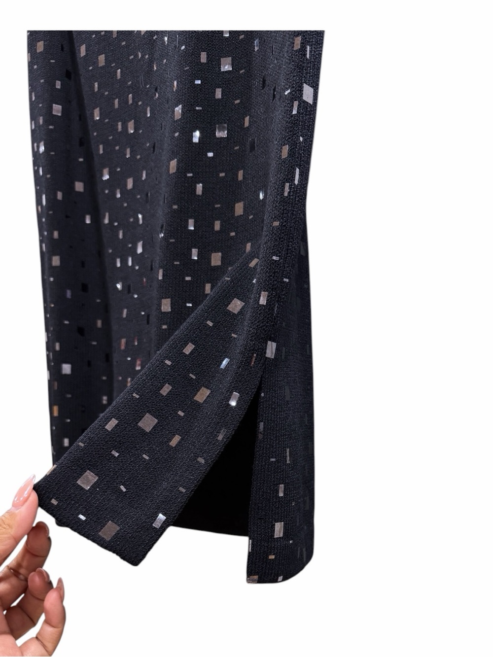 St. John Evening Marie Gray Santana Knit Skirt Suit Mirrored Paillette Black Set - Picture 11 of 11